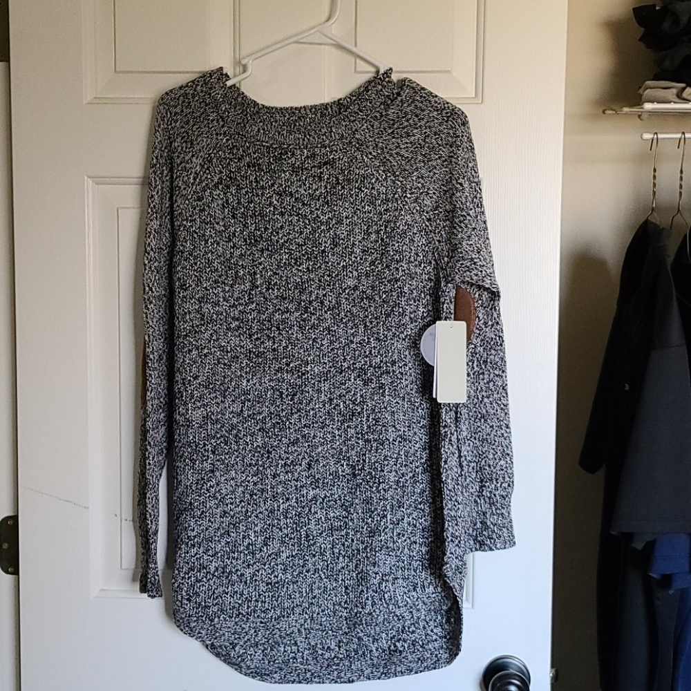 Black And White Sweater With Brown Elbow Patches